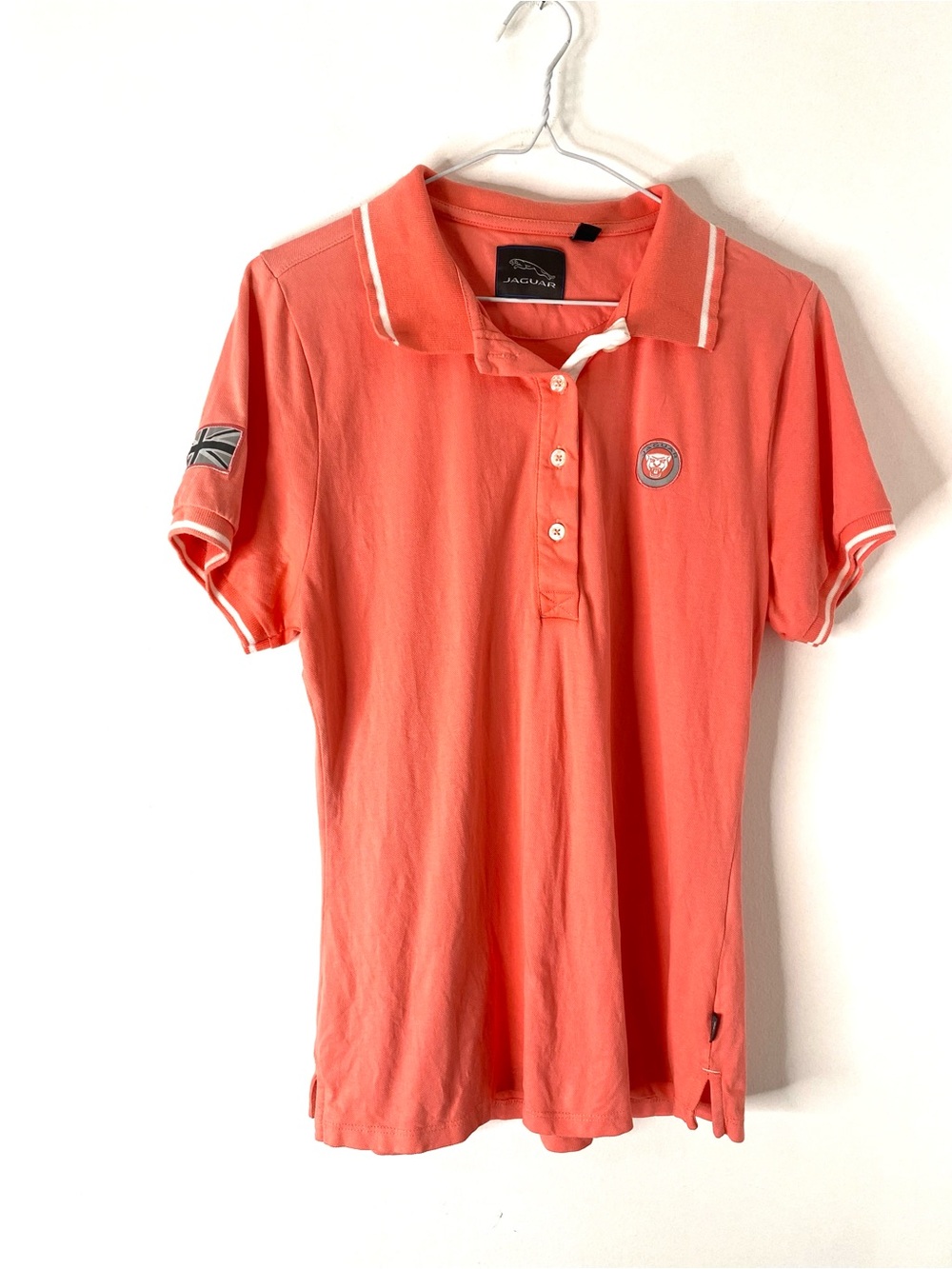 Jaguar Coral Orange Union Jack Logo Polo Shirt British Automotive Car Racing